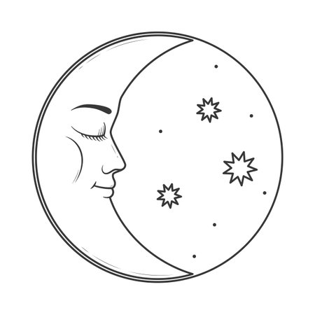 Moon with face - retro style illustration isolated on white background. Vector illustrationのイラスト素材