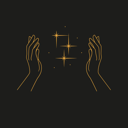 The stars in the hands - concept of magic. Vector illustration on dark backgroundのイラスト素材