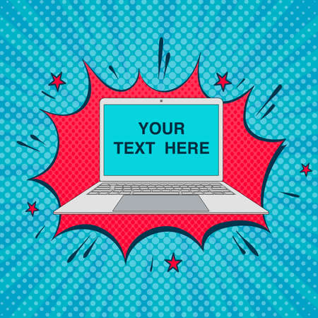 Laptop screen with place for your text. Pop Art vintage vector illustrationのイラスト素材