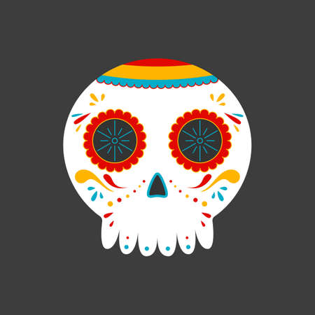 Traditional sugar Mexican skull. Day of the dead skull. Vector illustration isolated on dark backgroundのイラスト素材