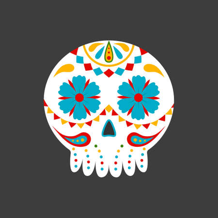 Traditional sugar Mexican skull. Day of the dead skull. Vector illustration isolated on dark backgroundのイラスト素材