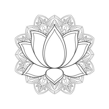 Lotus flower on the background of the mandala. Vector illustrationのイラスト素材