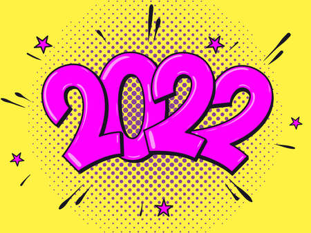 2022 happy new year. Comic text. Pop Art vintage vector illustrationのイラスト素材