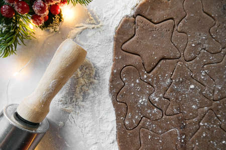Cooking gingerbread cookies. Seasonal traditional pastriesの写真素材