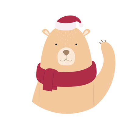 Cute bear in a hat and a scarf. Vector illustration for cards, invitations, stickers, t-shirtsのイラスト素材