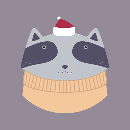 Cute racoon in a hat and a sweater. Vector illustration for cards, invitations, stickers, t-shirtsのイラスト素材