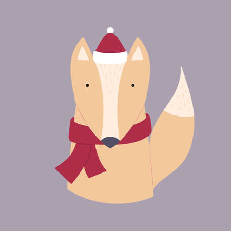Cute fox in a hat and a scarf. Vector illustration for cards, invitations, stickers, t-shirtsのイラスト素材