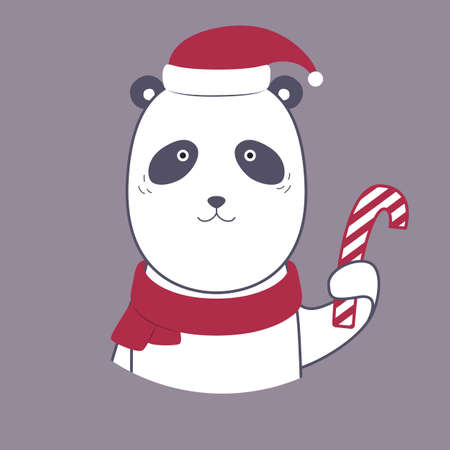 Cute panda in a hat and a scarf. Vector illustration for cards, invitations, stickers, t-shirtsのイラスト素材