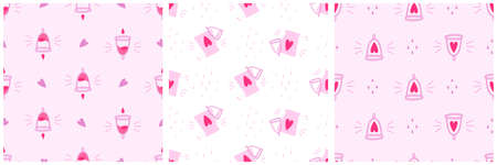 Collection of seamless patterns with cute menstrual cups and drops of blood. Vector illustrationのイラスト素材