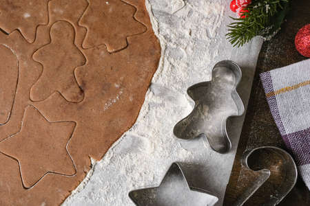 Cooking gingerbread cookies. Seasonal traditional pastriesの写真素材