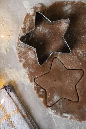 Cooking gingerbread cookies. Seasonal traditional pastriesの写真素材