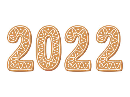 2022 text composed of traditional gingerbread cookies. Vector illustration isolated on white backgroundのイラスト素材
