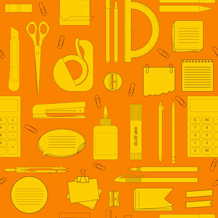 Seamless pattern with stationery - notepads, stickers, notebooks on white background. Vector illustrationのイラスト素材