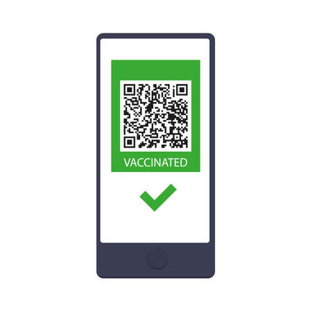 Smartphone with vaccination QR code. Prevention of coronavirus infection. Vector illustration...