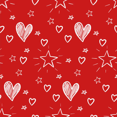 Seamless pattern with hand drawn stars and hearts. vector illustrationのイラスト素材