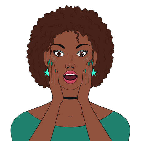 Surprised afro woman. comic woman. wow face female. vector illustrationのイラスト素材