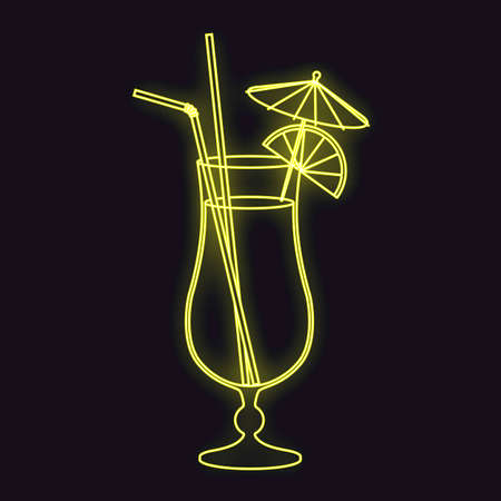 Neon alcoholic cocktail Sex on the beach. Vector illustration isolated on dark backgroundのイラスト素材