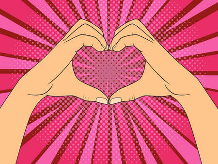 Gesture in the shape of a heart. Vintage vector pop art illustrationのイラスト素材