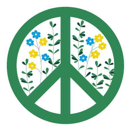 The symbol of peace - pacific decorated with flowers. Vector illustration isolated on white backgroundのイラスト素材