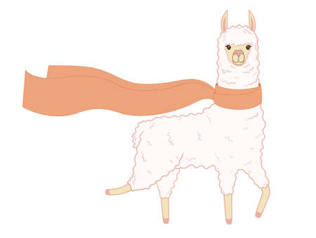 Cheerful llama in a long scarf. vector illustrationのイラスト素材