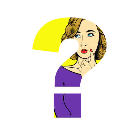Thoughtful woman in a question mark. vector illustrationのイラスト素材