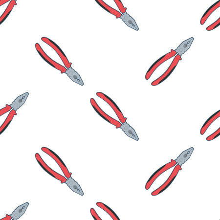 Seamless pattern with red pliers on white background. vector illustrationのイラスト素材