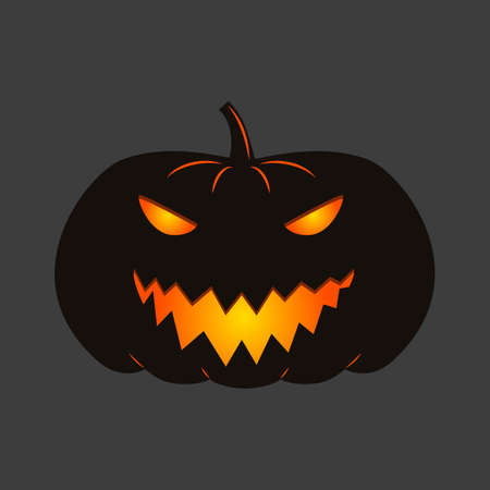 Funny Halloween pumpkin. A jack-o'-lantern isolated on a dark background. vector illustrationのイラスト素材