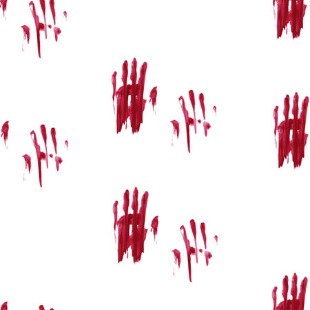 Seamless pattern with bloody hand print on a white background. vector illustrationの写真素材