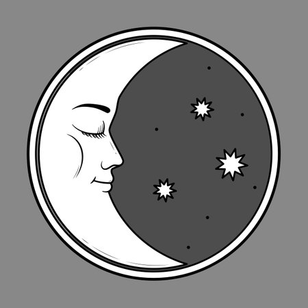 Moon with face - retro style illustration isolated on a dark background. vector illustrationのイラスト素材