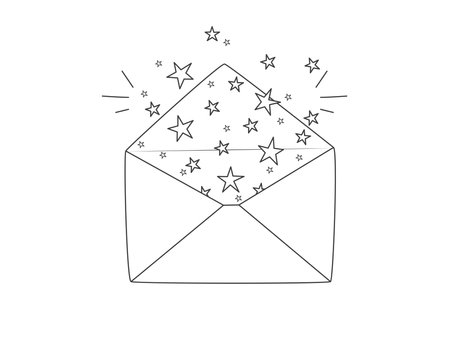 Mail envelope and stars. Magic mystical message. Vector illustration isolated on a white backgroundのイラスト素材