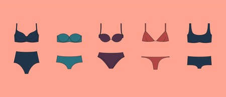 Types of women's panties and bras. Underwear set. vector illustrationのイラスト素材