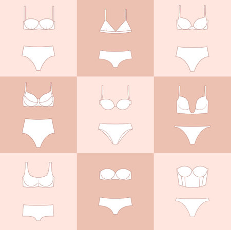 Types of women's panties and bras. Underwear set. vector illustrationのイラスト素材