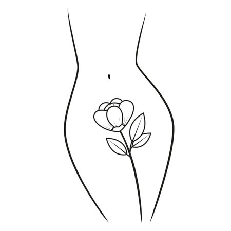Graceful female hips and a flower. Linear vector illustration isolated on white backgroundのイラスト素材