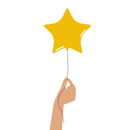 Hands with an yellow star shape balloon. modern flat vector illustrationのイラスト素材