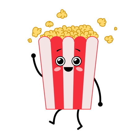 Cute kawaii popcorn. cartoon character popcorn. Vector illustration isolated on white backgroundのイラスト素材