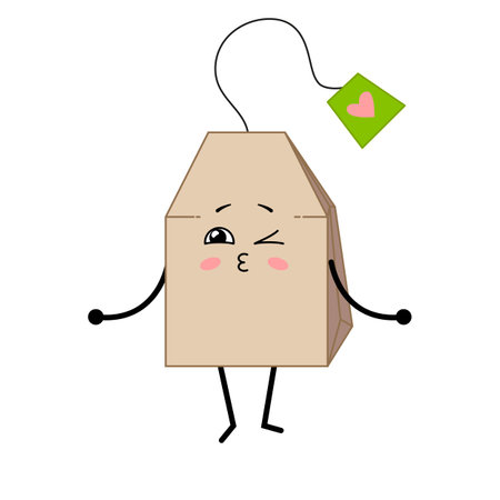 Cute kawaii tea bag. cartoon character tea bag. Vector illustration isolated on white backgroundのイラスト素材