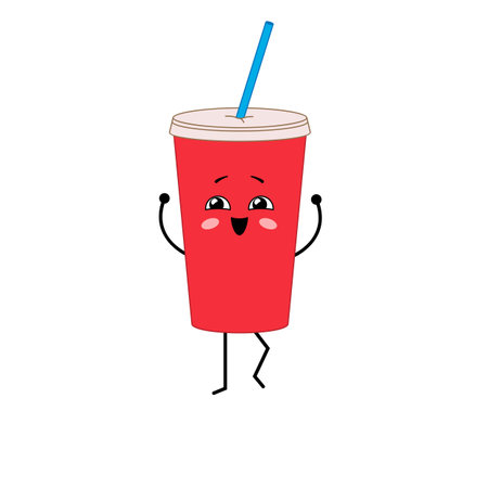 Cute kawaii soda. Cartoon character a glass of soda. Vector illustration isolated on white backgroundのイラスト素材