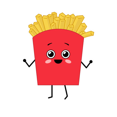 Cute kawaii french fries. cartoon character french fries. Vector illustration isolated on white backgroundのイラスト素材