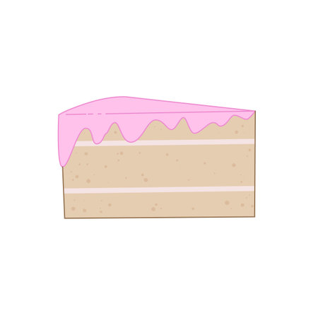 A cartoon piece of cake with a pink cream. Vector illustration isolated on white backgroundのイラスト素材