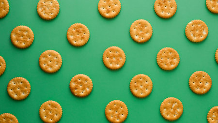 Cookie pattern on a green backgroundの写真素材