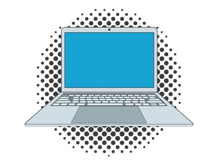 Laptop view from the user's perspective. Vector illustration in pop art styleのイラスト素材