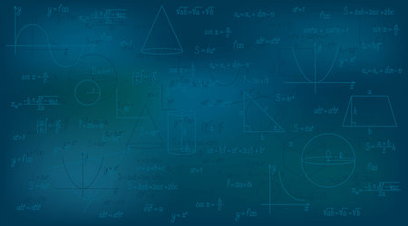 Mathematical formulas and graphs on the blue background. vector illustration