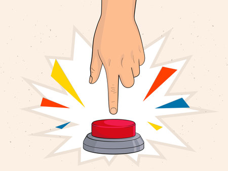 Hand and a big red button. vector illustration