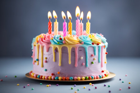 Colorful birthday cake with a candiesの素材