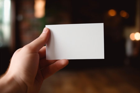 Empty paper in a hand. Card mock upの素材