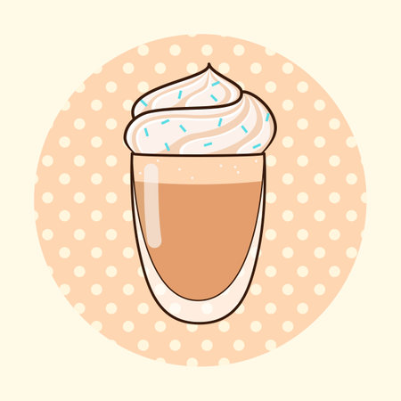 Glass cup with coffee and a cap of cream on a round dotted background. vector illustrationのイラスト素材