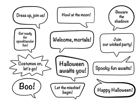 Collection of speech bubbles with a text for Halloween party. Vector illustration isolated on a white backgroundのイラスト素材
