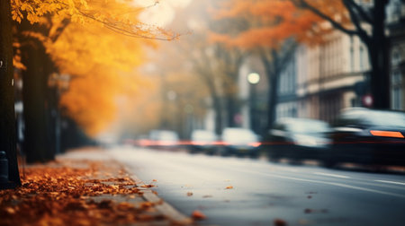 Autumn blurred city street. AI generatedの素材