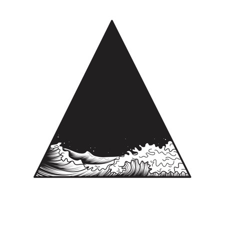 Triangle composition with ocean waves. T-shirt design, tattoo art. vector illustrationのイラスト素材