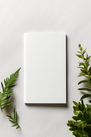 Blank card mock up, minimalist flat lay with a white card and plant. AI generatedの素材